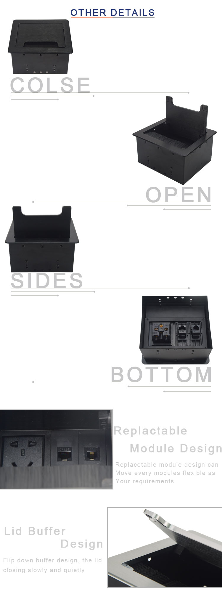 BNT Hot sale office furniture clamshell brush hidden in desk table mounted socket box