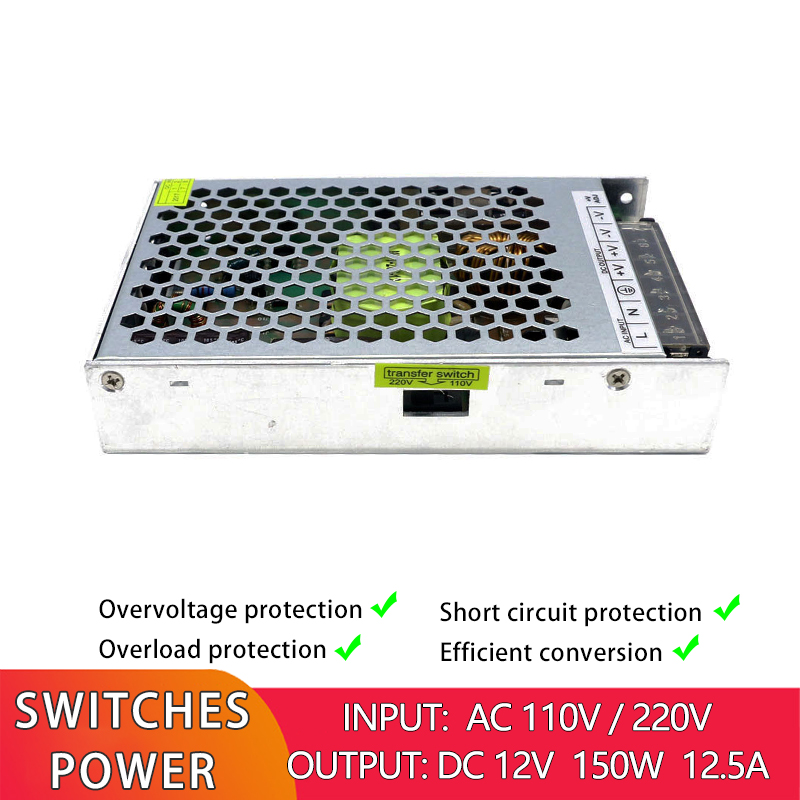 Aluminum Ultra Slim Switch Power Supply 150W 110V 220V AC To DC 12V 2.5A