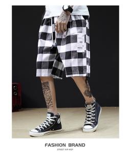 Quality BEIANJI Cotton Polyester Black White Checkered Shorts Garment Dyed wholesale