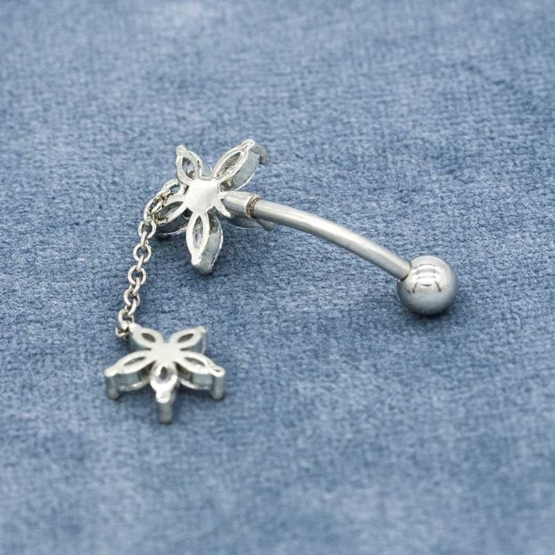 Double Flower Belly Button Piercing 316 stainless steel 14G zircon stones