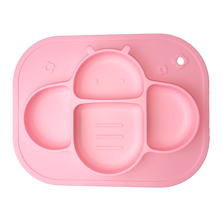 Non Toxic Silicone Baby Tray Bee Shape BPA Free Divided Suction Plate Customized