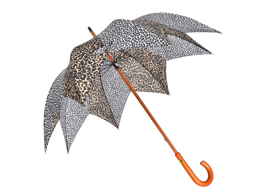 Wooden J Handle Leopard Print Color Change Umbrella For Women