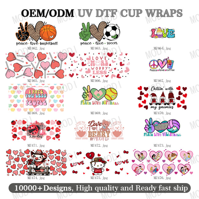 Wholesale Uv Dtf Cup Wrap Transfers Valentine'S Day High Quality Custom Uv Dtf Transfer Couple Design Cup Wrap