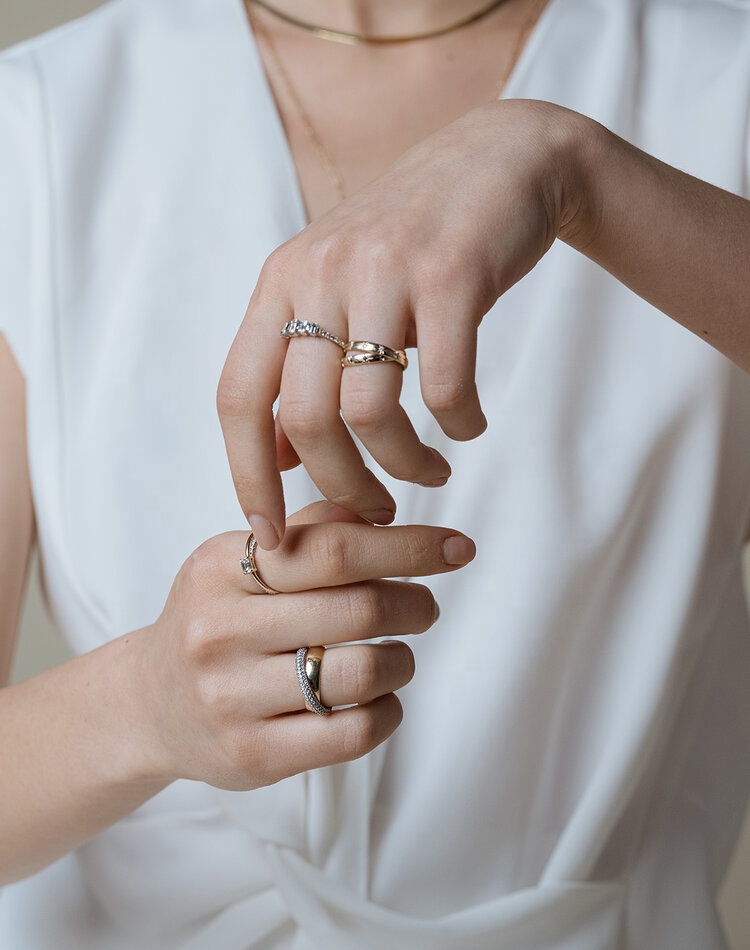 Fashion Unisex Rolling Rings Domed Diamond Band Wide Gold Plated Sterling Silver Rings