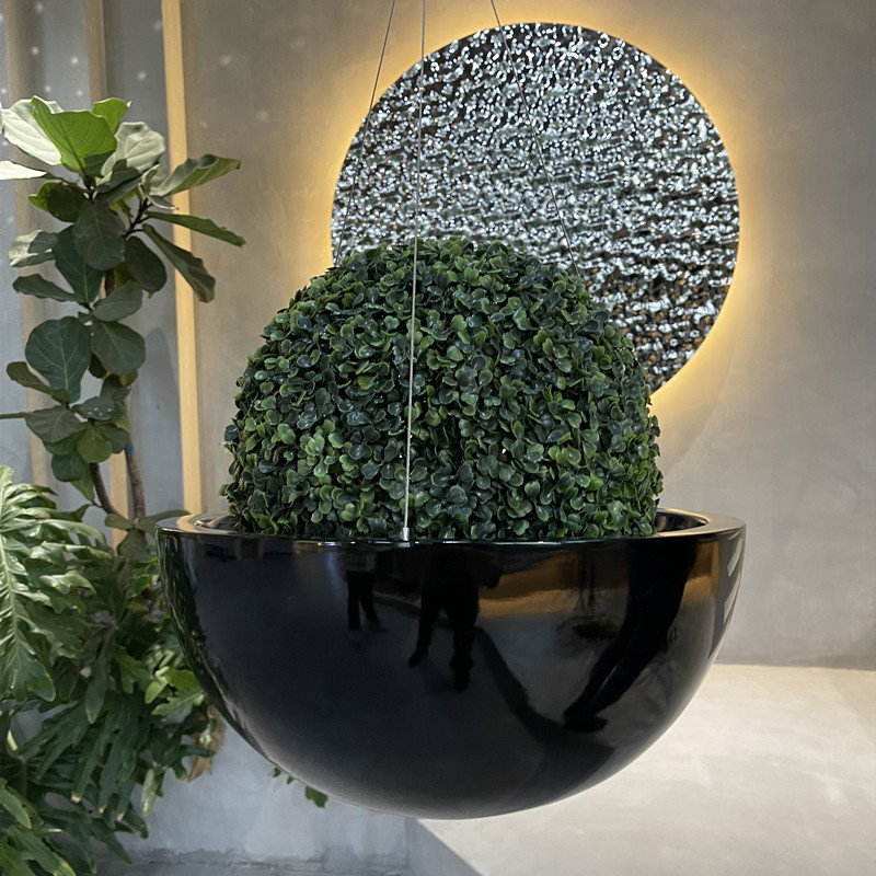 Bowl Shape Black Fiberglass Plant Pots for Garden Home Floor