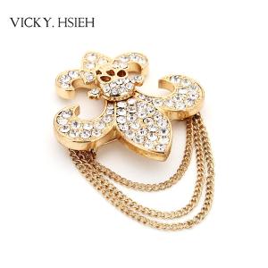 Quality VICKY.HSIEH Gold Tone Clear Rhinestone Pave Anchor Brooches wholesale