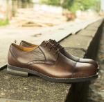 Brown Mens Slip On Leather Sneakers Lace Up Oxford Shoes For Autumn / Spring