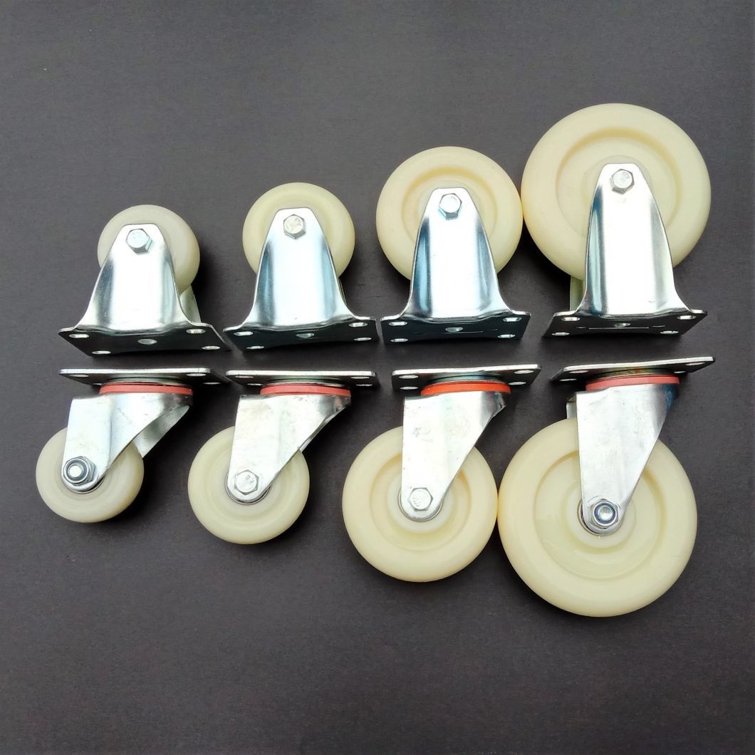 4 Inch Swivel Instrumental Caster 6 Inch Fixed Swivel Bolt Hole White Locking PP/PA Nylon Industrial Caster Wheels