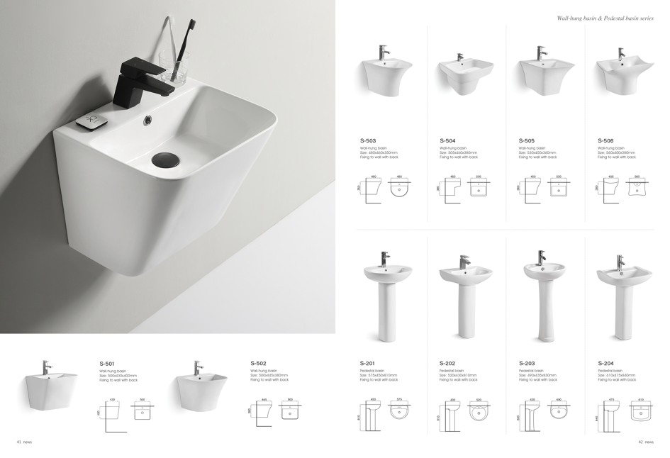 Glossy Finish Ceramic Wall Hung Basin Rectangular For Public Restrooms