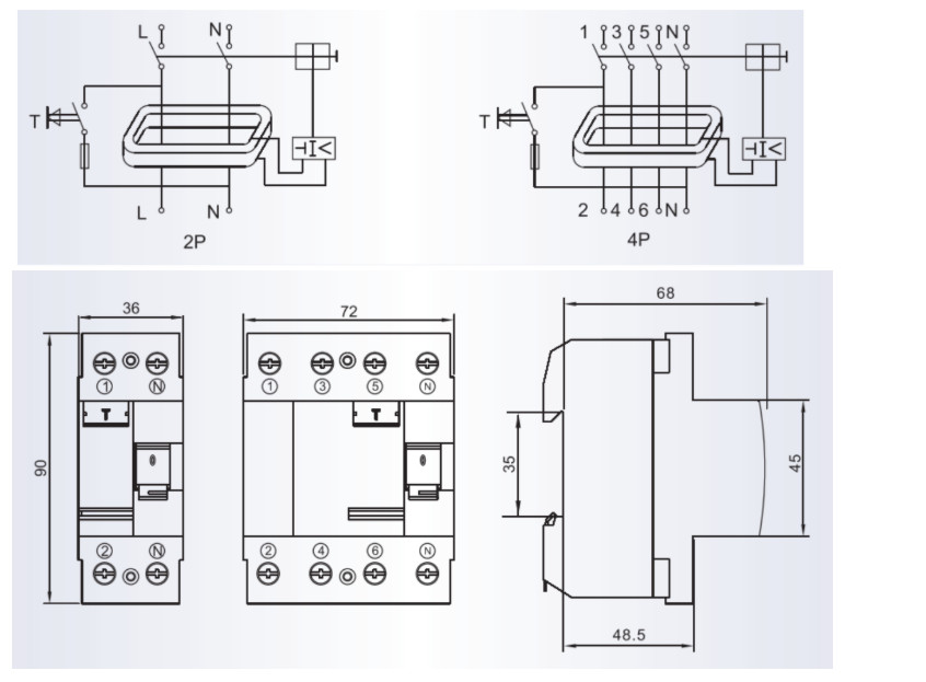 Din Rail Electrical 4P 30mA ELCB Circuit Breaker 415V
