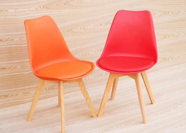 Floor Protection Red Eames Chair , Thickened Beech Leg Simple Wooden Dining