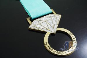 Quality 85mm Diamond Custom Race Medals Antique Gold Plating With Glitter Color wholesale