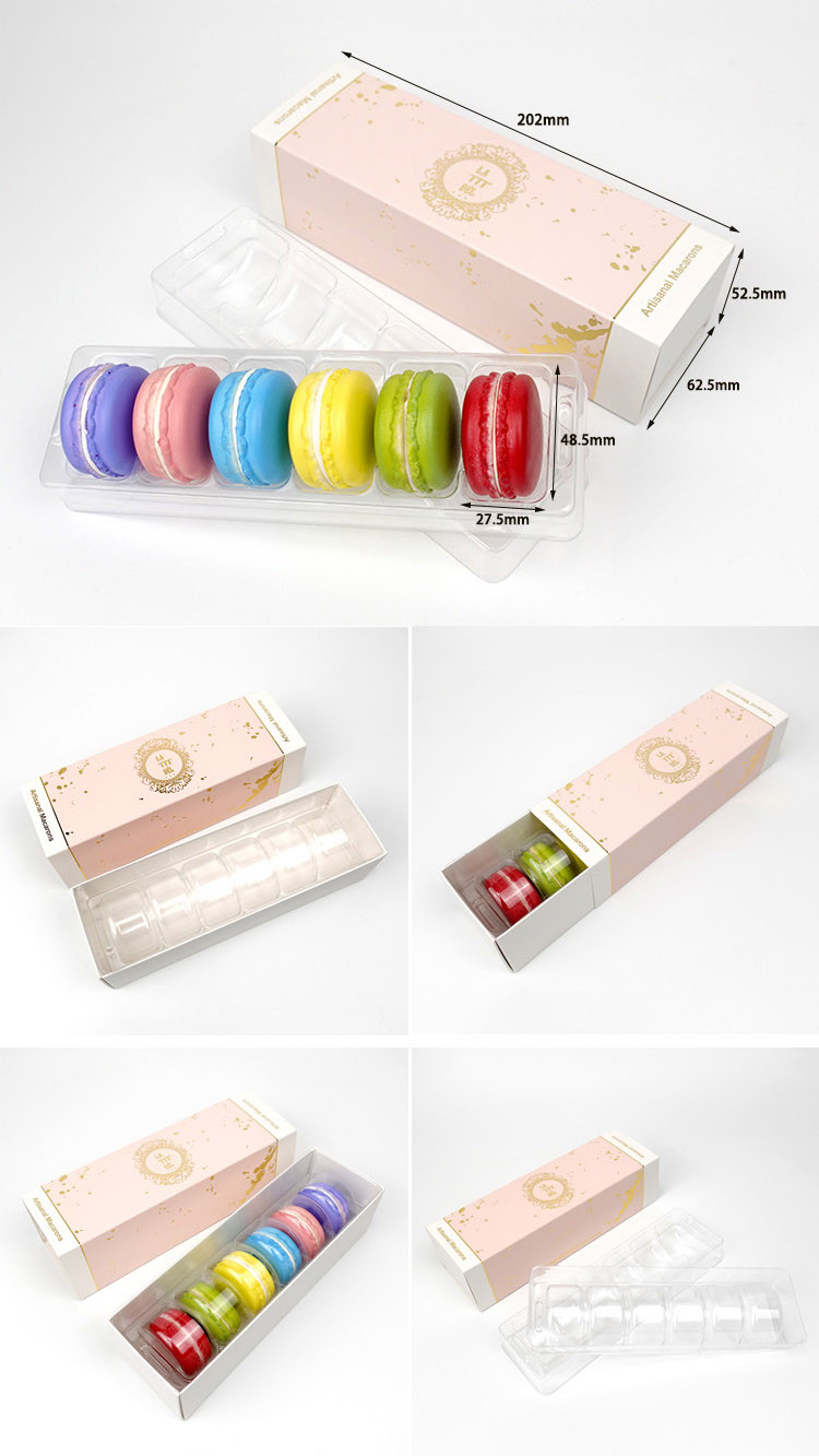 Custom 6 Macaron Chocolate Gift Pack Boxes With Plastic Blister Insert
