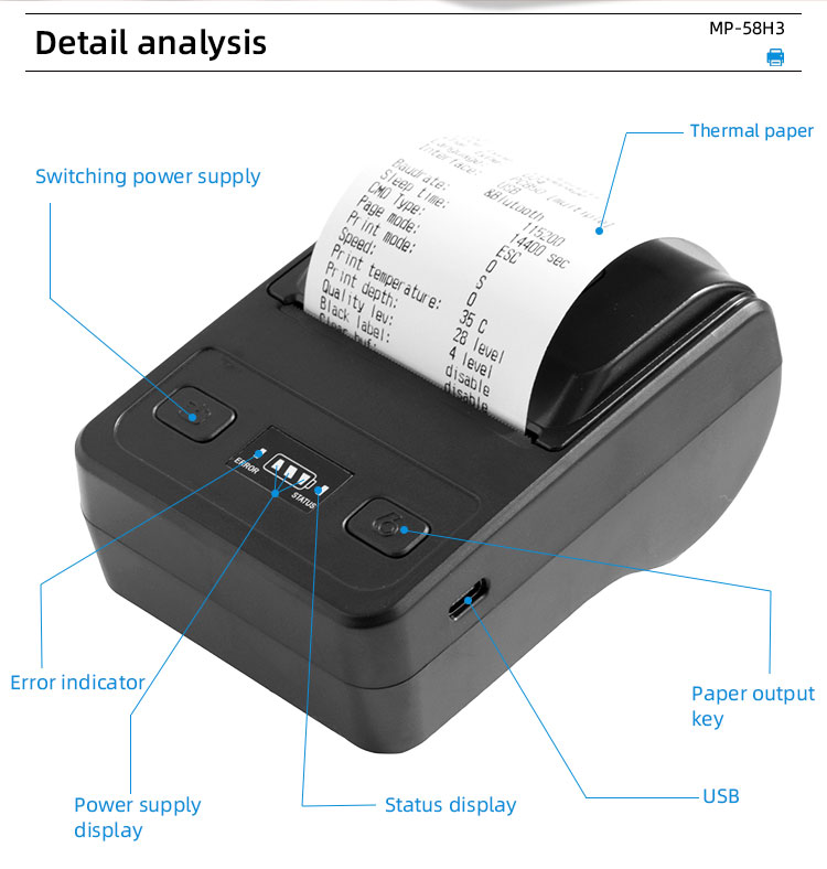 Portable 58mm Max Paper Size Thermal Printer for Recharge Receipts in iOS Driver