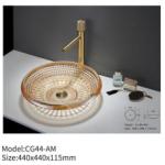 Diamond Design Modern Crystal Glass Wash Basin Round Bathroom Sink