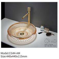 Quality Diamond Design Modern Crystal Glass Wash Basin Round Bathroom Sink wholesale