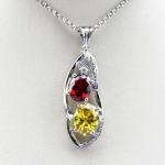 925 Silver Jewelry Red Cubic Zirconia Two Gemtone Pendant (PSJ0379)