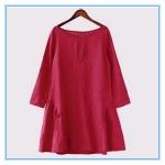 Fashion red linen ladies winter one piece dress of large size