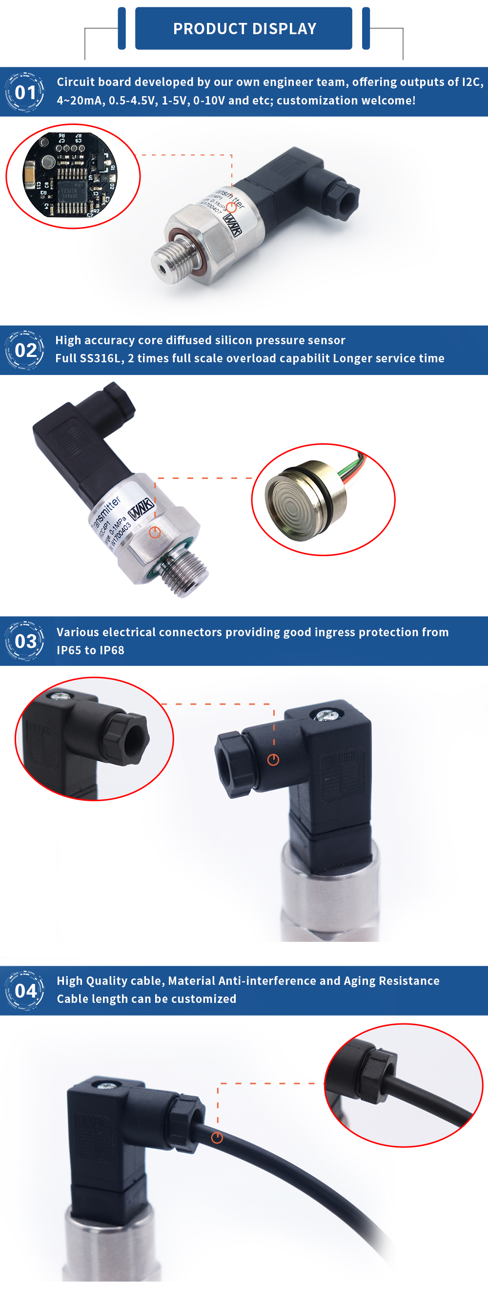 5V 24VDC Oil Fuel Pressure Sensor in automobile high performance ROHS