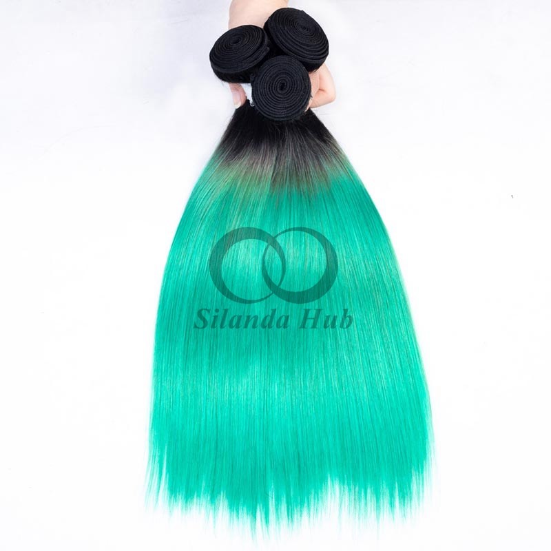 #T1B/Green Straight Remy Human Hair Bundles Sew In Weave Bundles Brazilian Bundle Deals