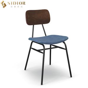 Quality 80cm Blue Faux Leather Dining Chairs With Metal Legs wholesale