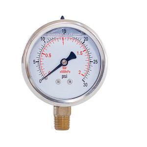 Quality Glycerine 1/4'' BSPT 5CM Liquid Filled Pressure Gauges 2 Bar wholesale