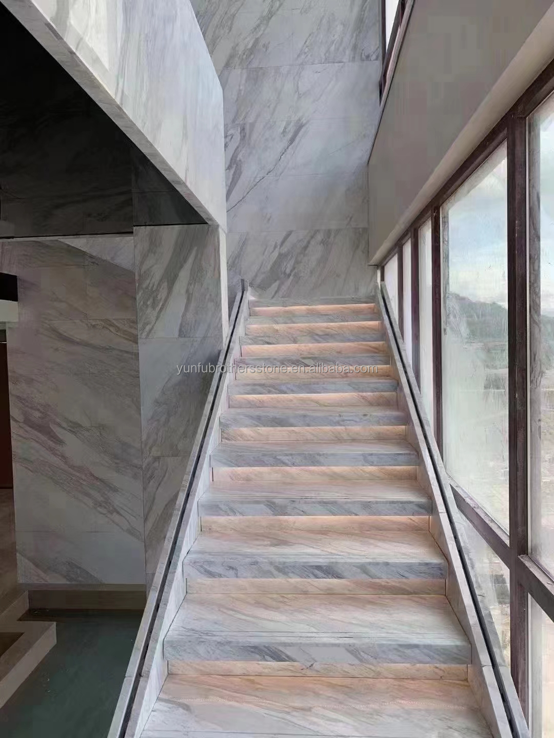 Modern LED Light Following Anti-Slip Indoor Staircase Crystal White Marble Design FOB