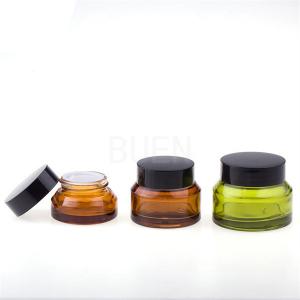 Quality Light Green Glass Cosmetic Jars Oblique Shoulder Cream Glass Jars 200g wholesale