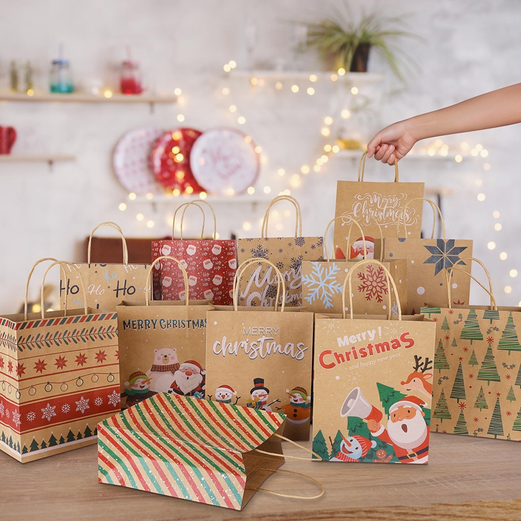 Gravure Printing Customized Bio-Degradable Kraft Paper Bag for Merry Christmas Parties