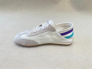 Quality Women flat satin sneakers with color bars and breathable with lace shoelace wholesale