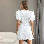 Polyester Two Piece Lace Dresses Long Sleeve Crop Top And Mini Skirt