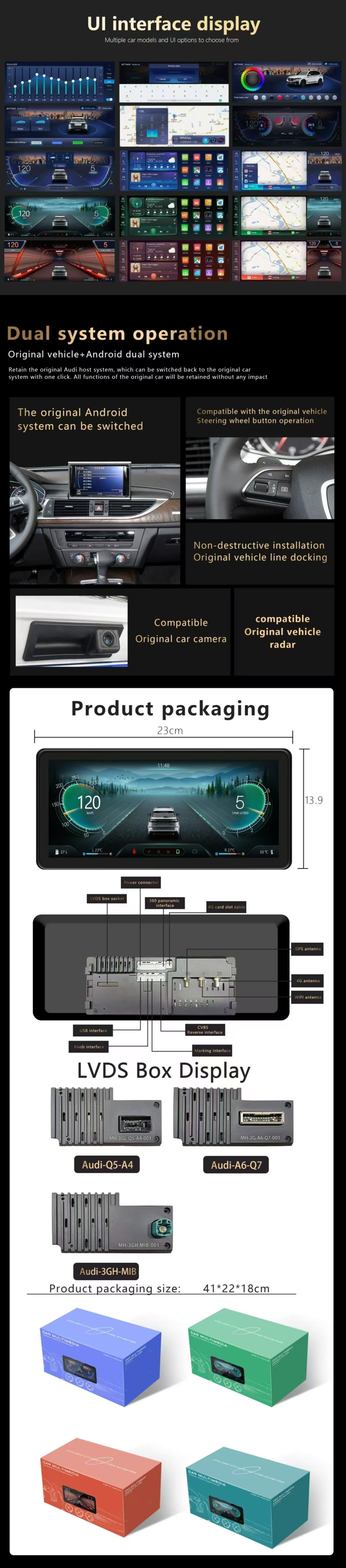 Android13 8-CORE Audi A4L 2009-2016 System 3D UI Car Multimedia Player Navigation 12.3inch Capacitive Touch Screen