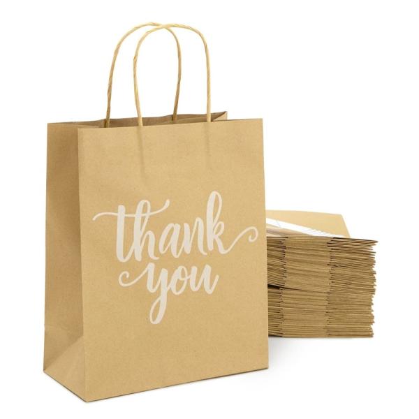 Customized Logo Online Custom Stylish Thank You Kraft Paper Bag for Supermarket