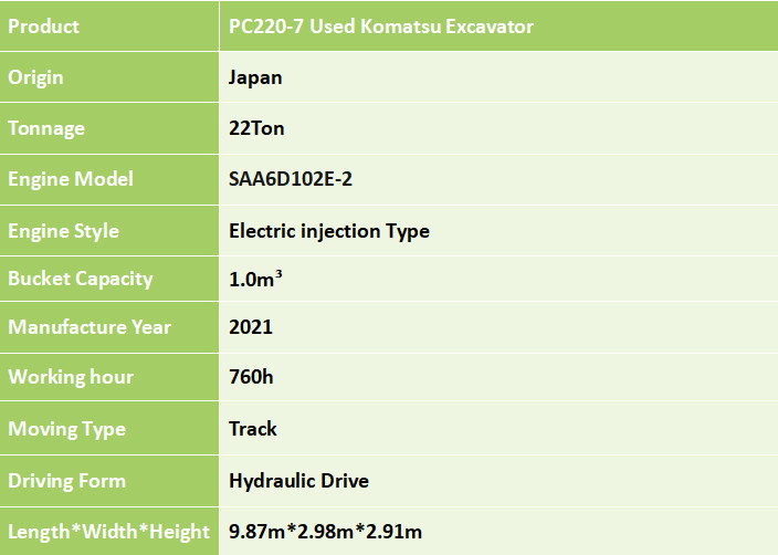 PC220-7 Used Komatsu Excavator 22 Ton Japanese Original Medium Crawler Hydraulic Excavator