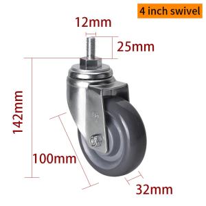 Quality Medium Duty Industrial Castors 4 Inch 150kg Threaded TPU Caster 504S-76 wholesale