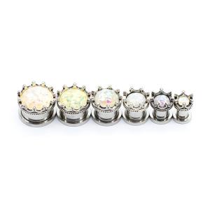 Quality Faux Opal Stretched Ear Plugs Tunnel Earrings Flower 10mm 304 Steel wholesale