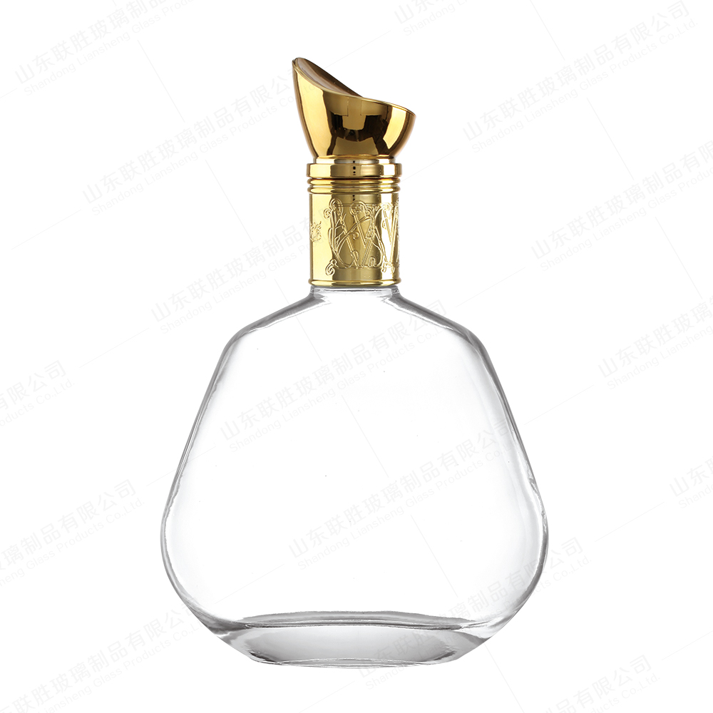 750ml 1000ml Clear Glass Collar Material Vodka XO Bottle with Crystal Color Printing