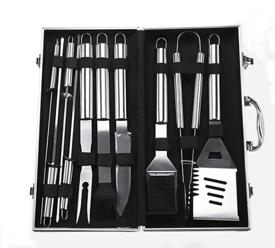 Wholesale Stainless Steel 10PCS Barbecue Tool set with Aluminum Box for BBQ TOOL