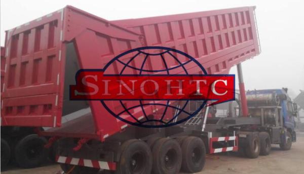 35m3 Tri Axle Dump Trailer With Assistant Cylinder , 80T Semi Trailer End Dump
