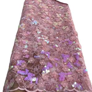 Quality Sequins Decoration 3D Flowers Lace African Embroidery Fabric for Bridal Wedding Dress wholesale