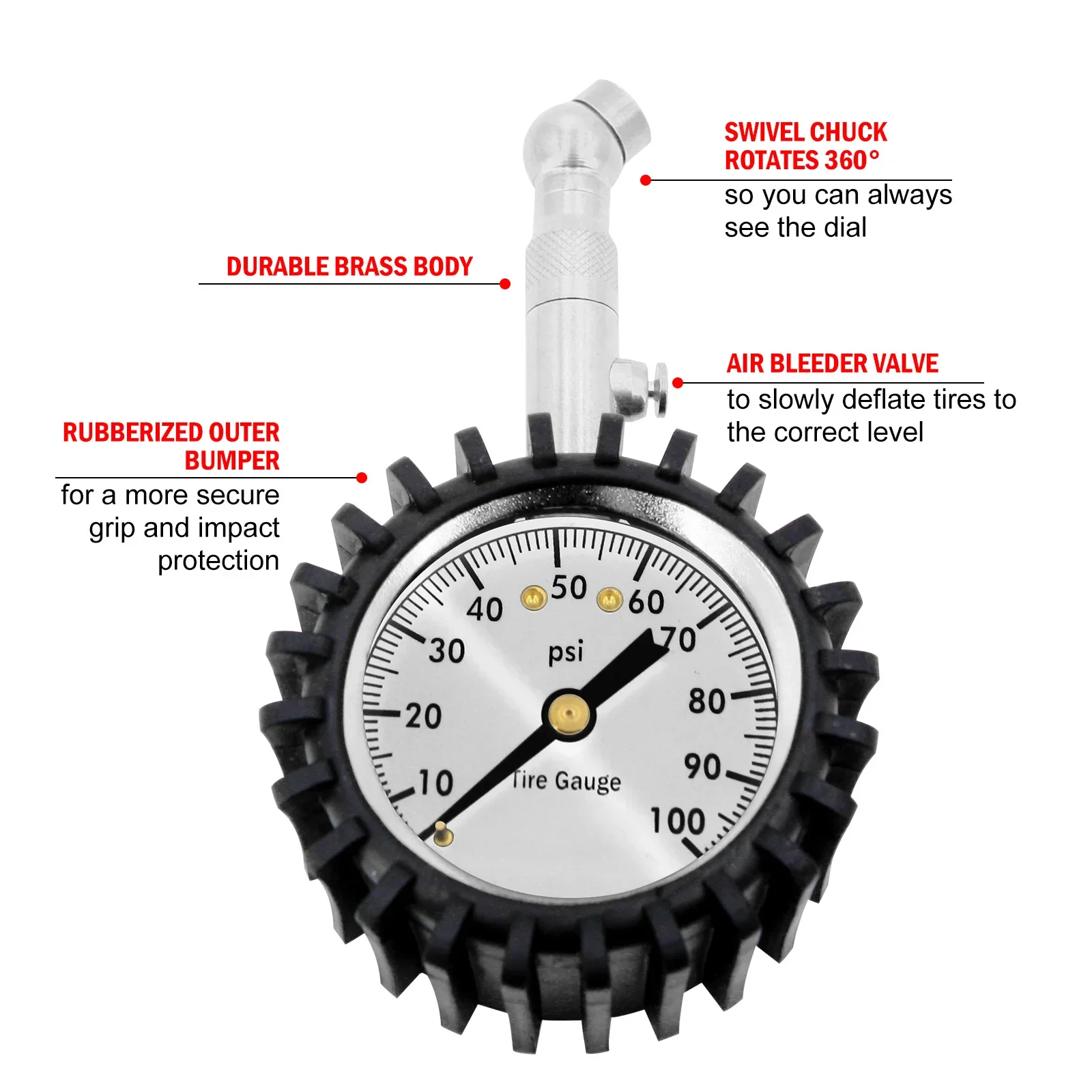 TP-60 2.5'' 60 Psi Tire Pressure Gauge 360 deg Car Tire Pressure Measurement