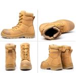 Wheat Cowhide Rubber Sole Glass Fiber Toe Security Guard Work Boots Anti