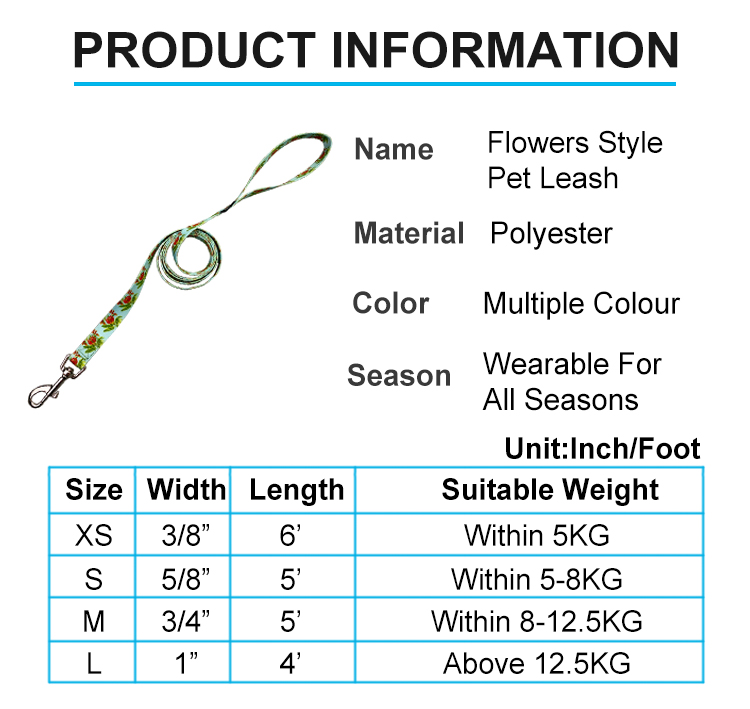 Heavy Duty Collar Leash Harness Set Puppy Adjustable Flower Pattern Pet Lope