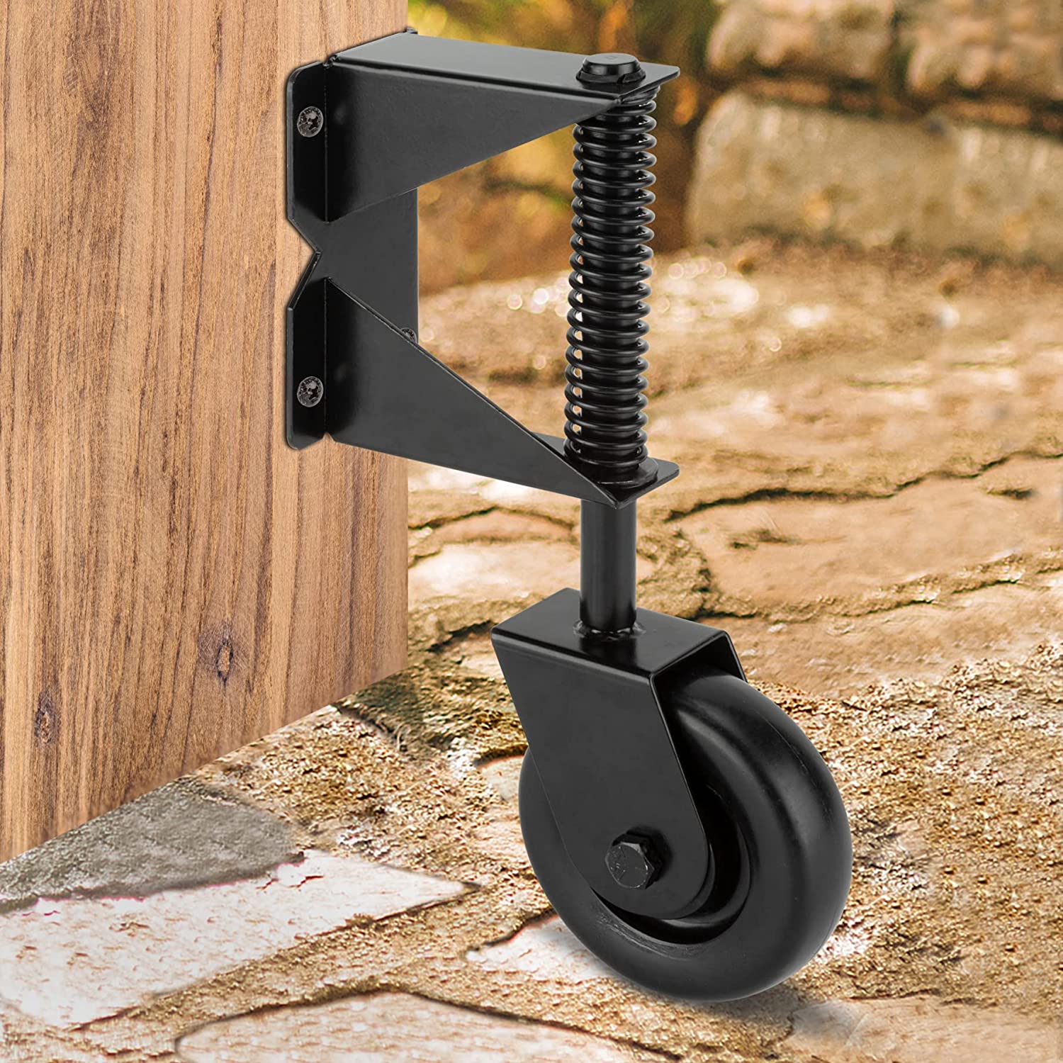 Zinc plated Spring loaded swivel caster wheel rubber wheels for wooden gate fence