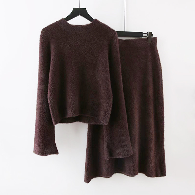 Product Type Regular Fit Women s Sweaters with Top And Skirt Set Style Imitation mink velvet knitted sweater set