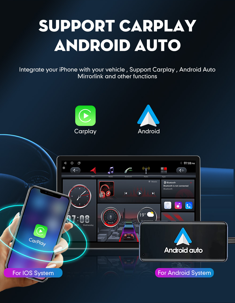 8 128GB 8 Core Car Screen Android Dsp Rds Navigation System with Cooling Fan and Car Audio GPS