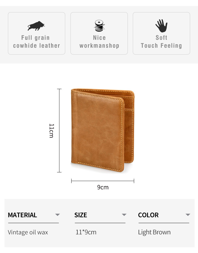 Open Closure Fashion Style Bifold Slim Genuine Leather Mens Wallet with RFID Blocking