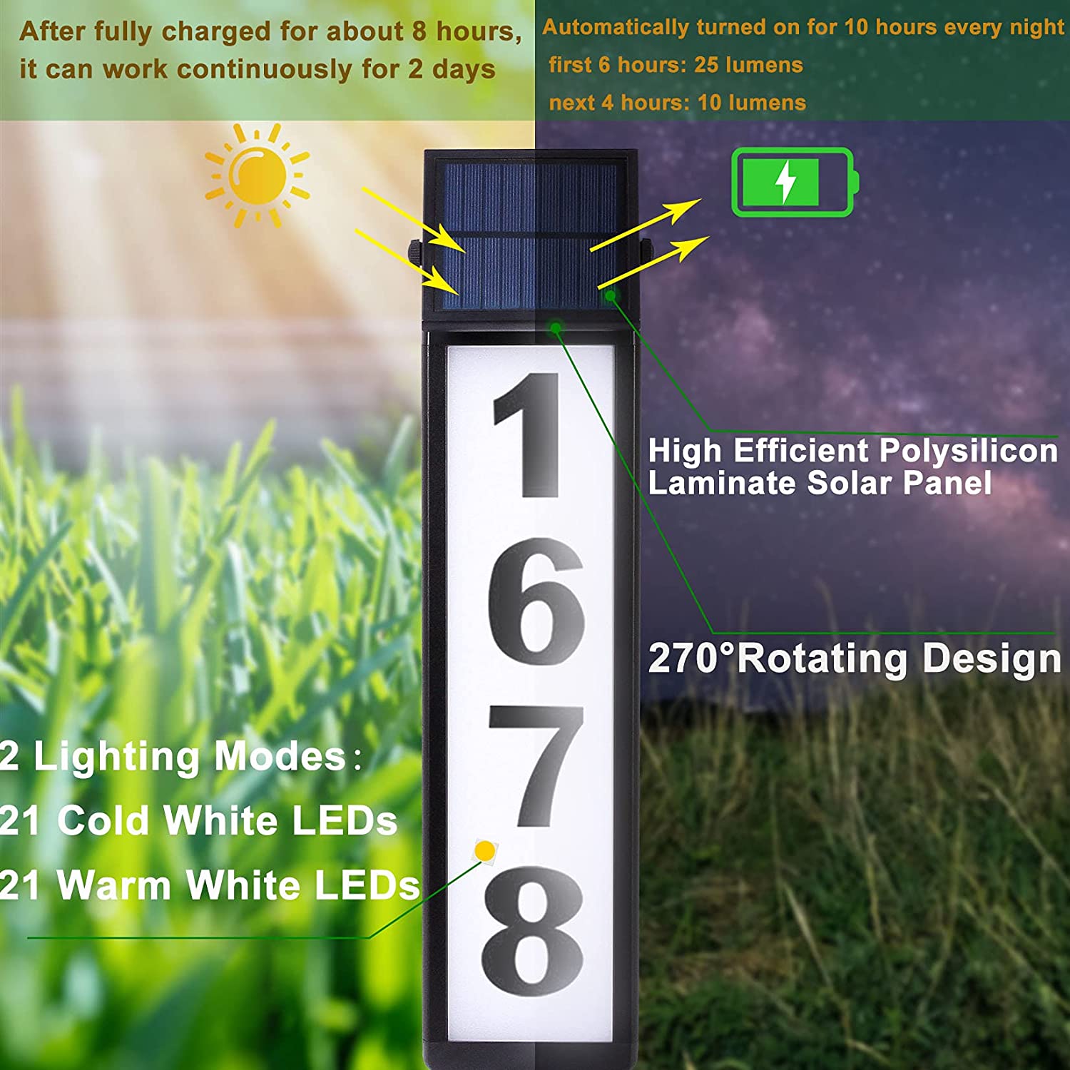 Waterproof Solar House Number Signs IP44 Solar Illuminated House Numbers