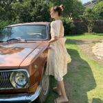 Back Tie Bow Waist Puff Sleeve A Line Dress