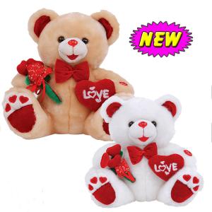 Quality 12inch Valentines Day Teddy Bear With Flower And Heart Stuffed Push Toys For Celebration wholesale